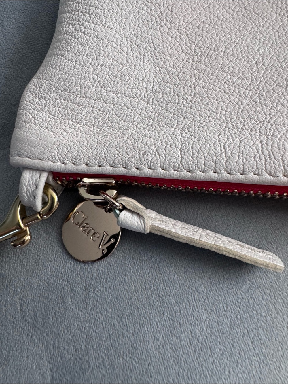 CLARE V Eyes White Leather Flat Clutch with Tabs - Picture 9 of 13